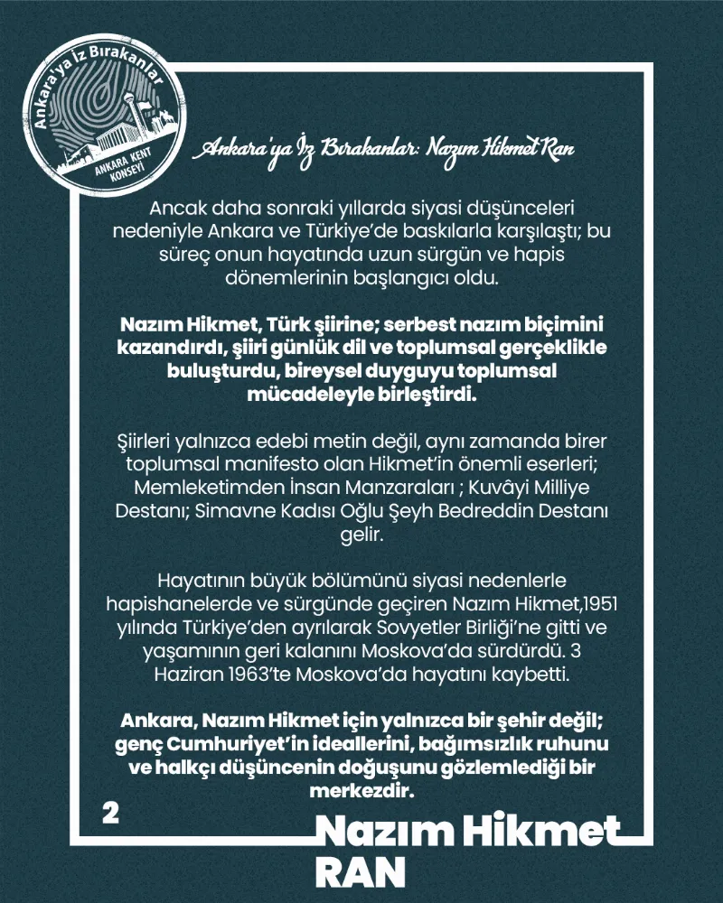 Ankara’ya İz Bırakanlar: Nazım Hikmet Ran — fotoğraf 4