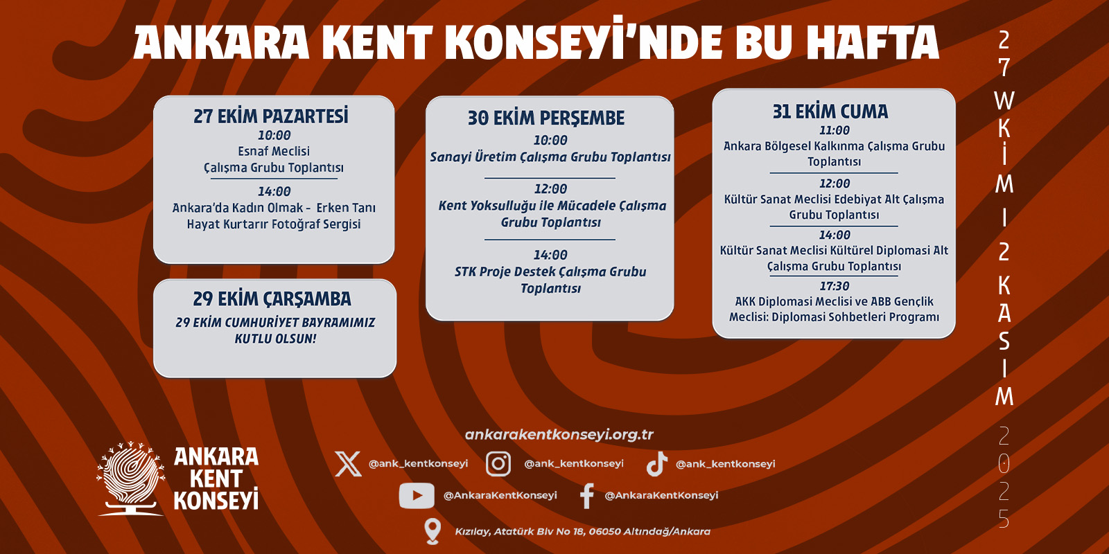 Ankara Kent Konseyi Haftalık Programı (27 Ekim – 2 Kasım 2025)