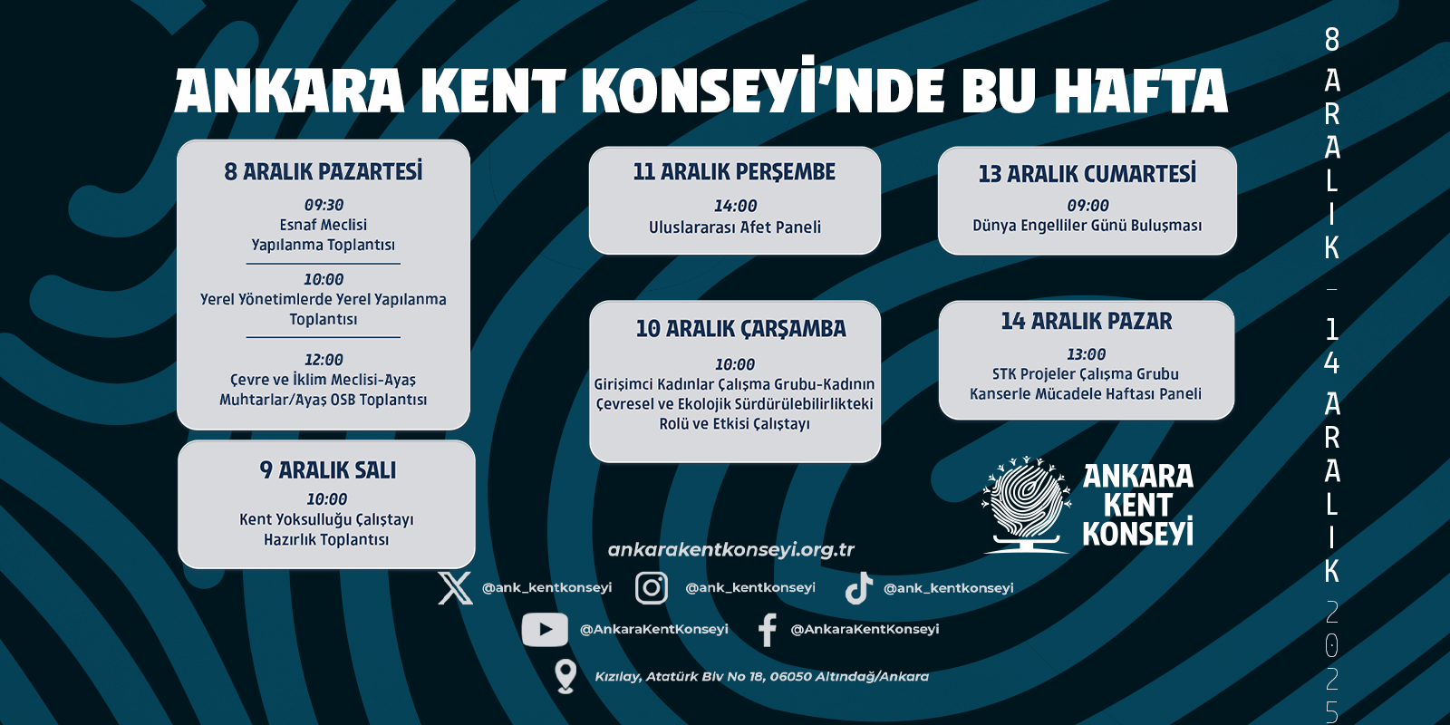 Ankara Kent Konseyi Haftalık Programı (8-14 Aralık 2025)