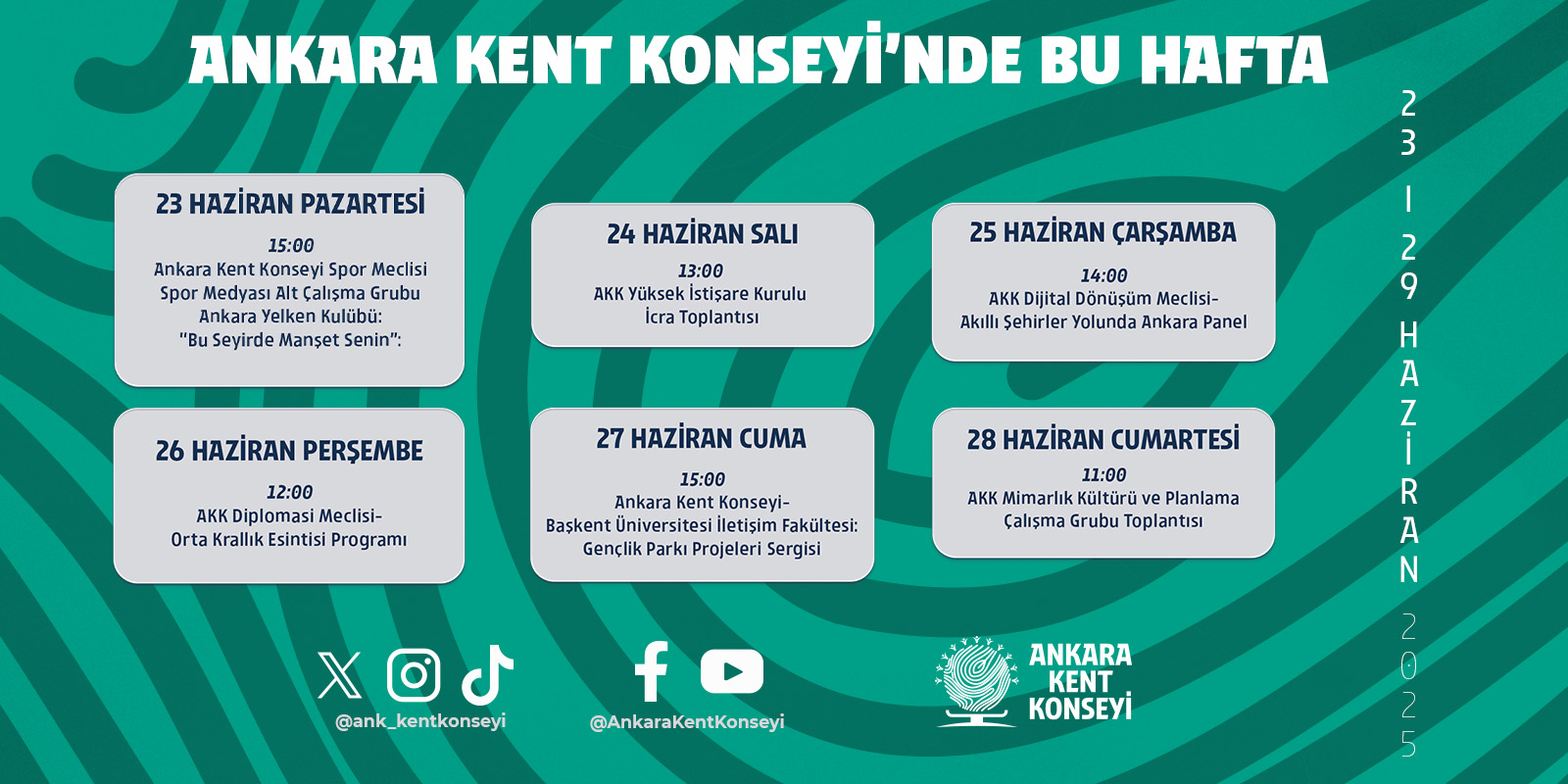 Ankara Kent Konseyi Haftalık Program (23–29 Haziran 2025)