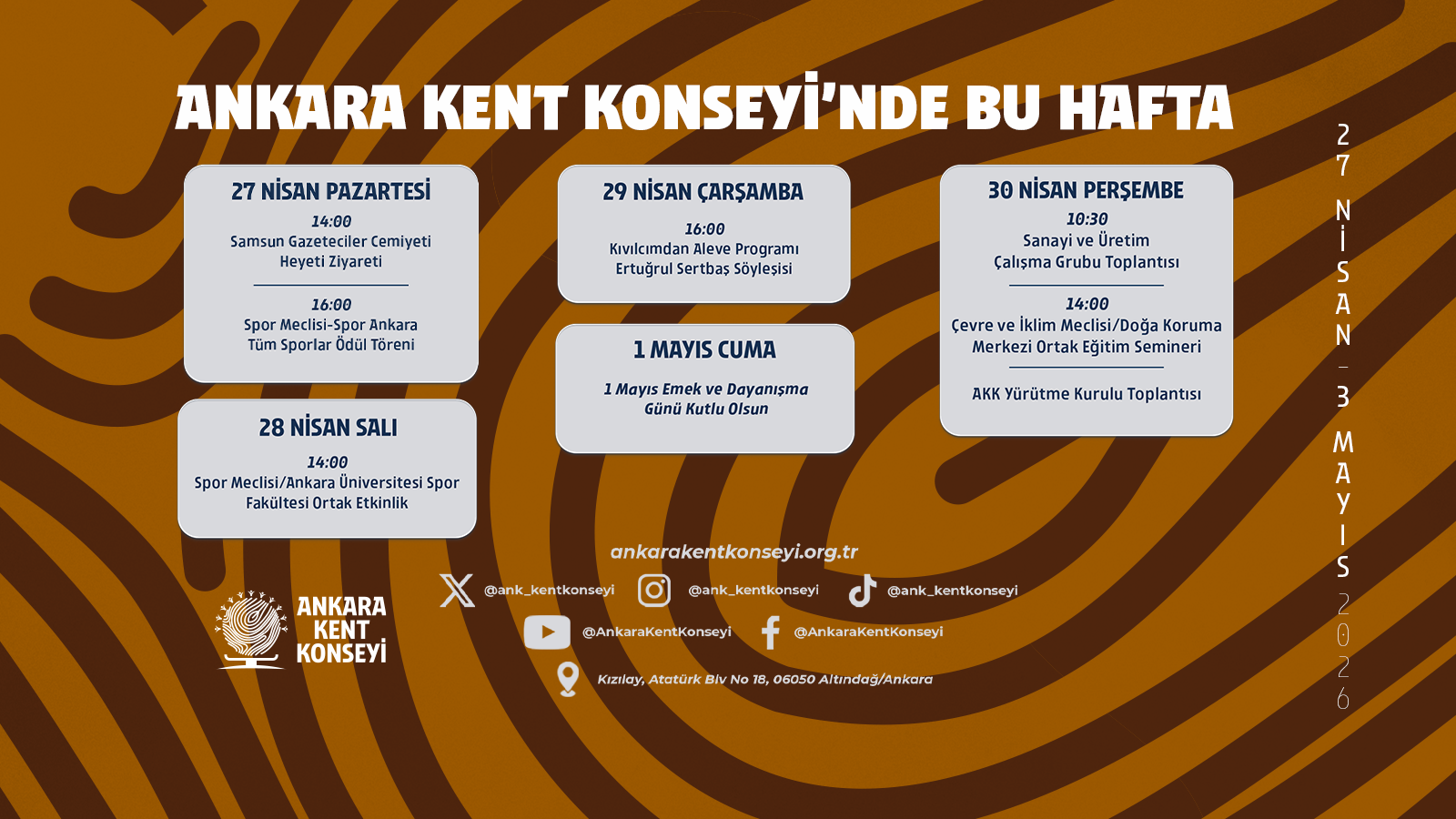 Ankara Kent Konseyi Haftalık Program | 27 Nisan – 3 Mayıs 2026