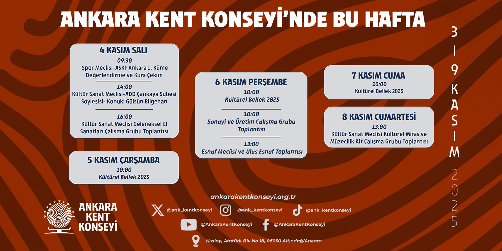 Ankara Kent Konseyi Haftalık Programı (3-9 Kasım 2025)