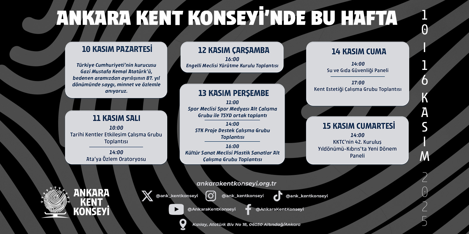 Ankara Kent Konseyi Haftalık Programı (10 – 16 Kasım 2025)