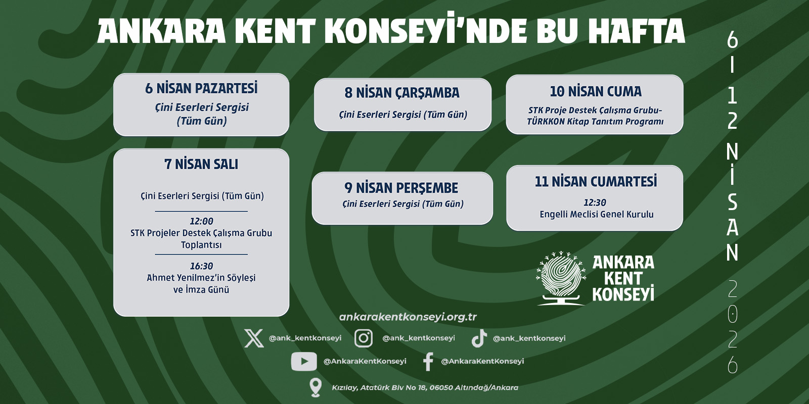 Ankara Kent Konseyi Haftalık Program | 6–12 Nisan 2026