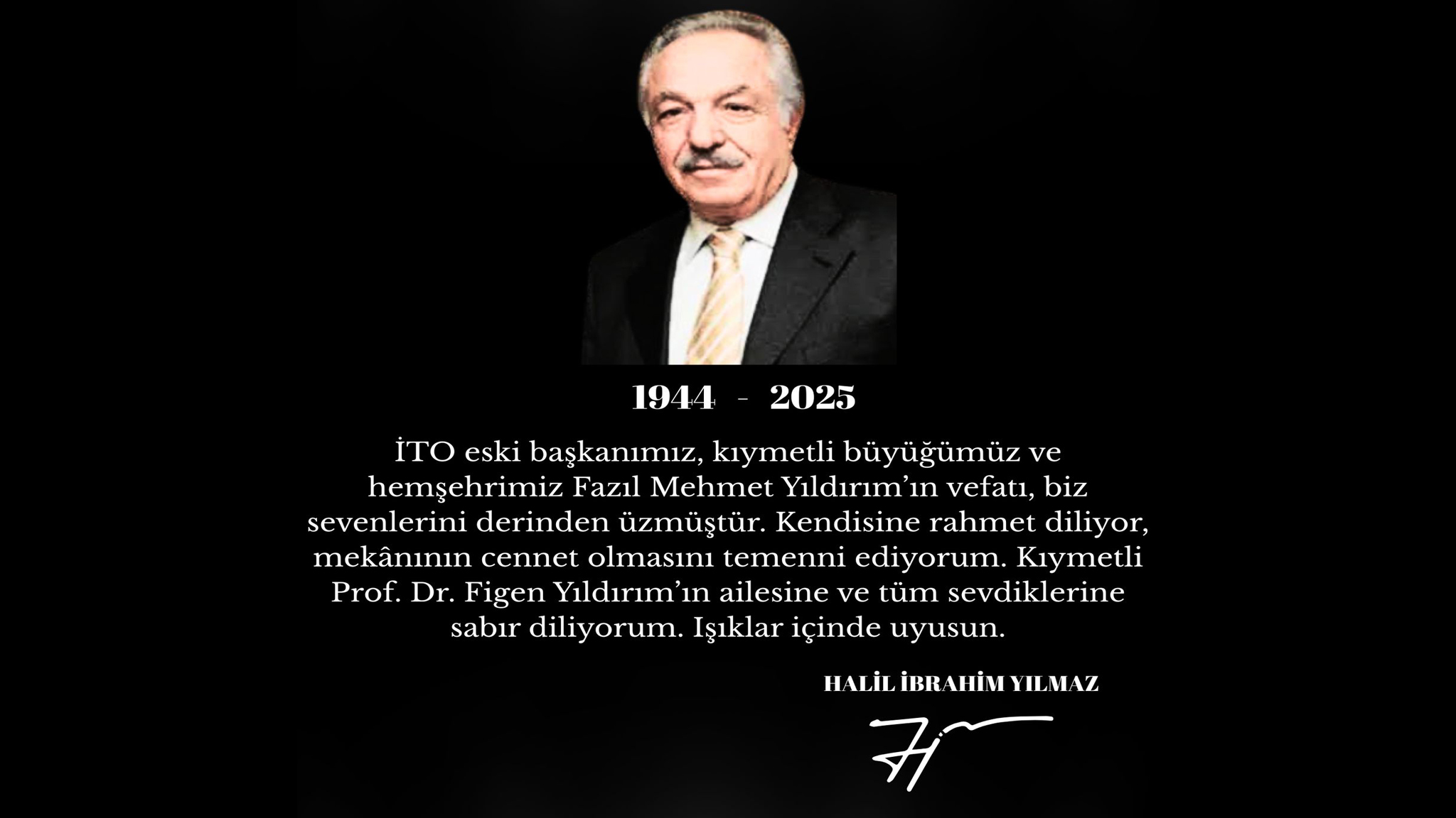 Fazıl Mehmet Yıldırım Başsağlığı Mesajı