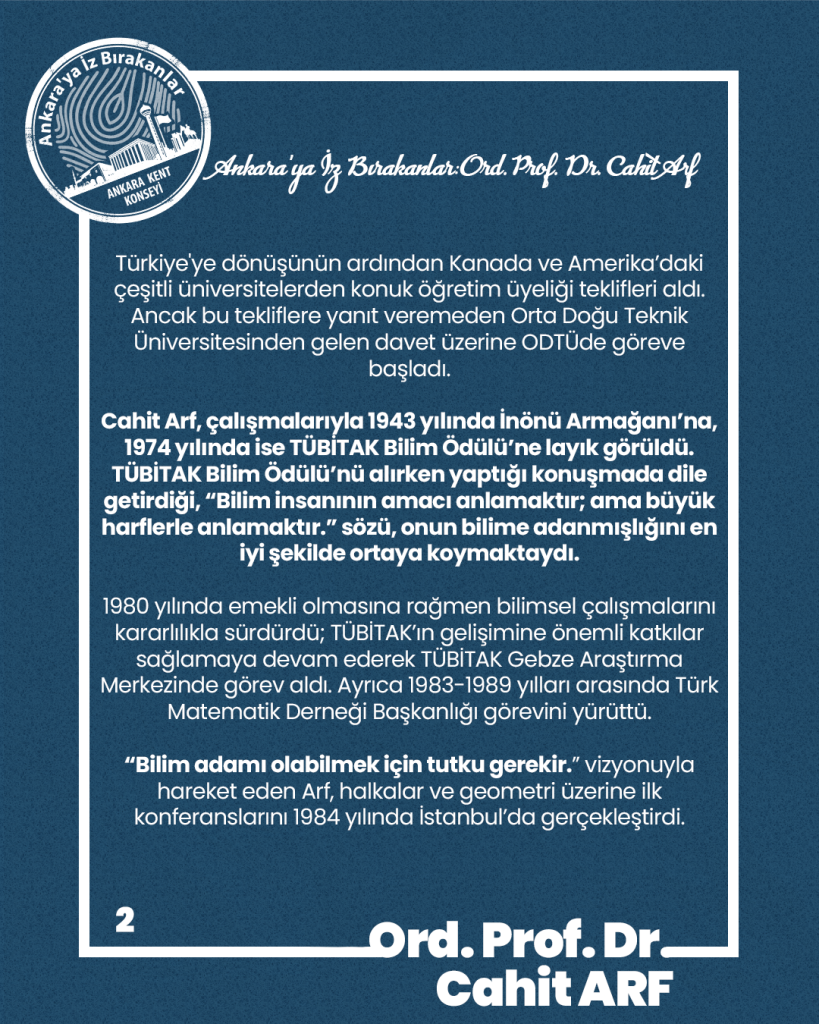 Ankara’ya İz Bırakanlar: Ord. Prof. Dr. Cahit Arf — fotoğraf 4