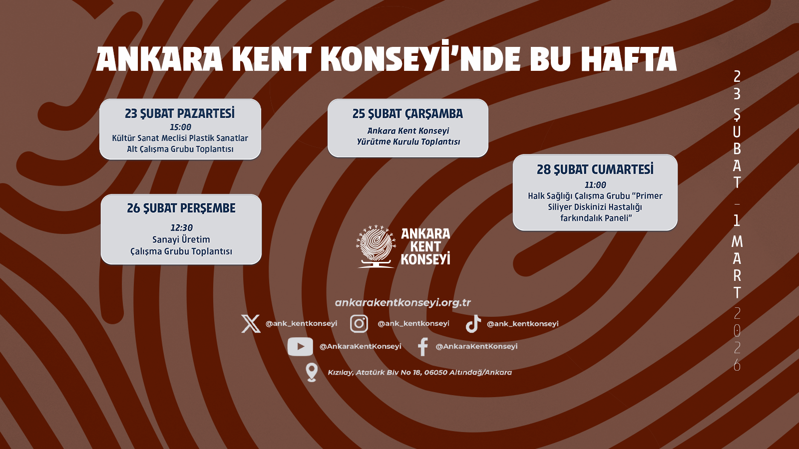 Ankara Kent Konseyi Haftalık Programı | 23 Şubat-1 Mart 2026